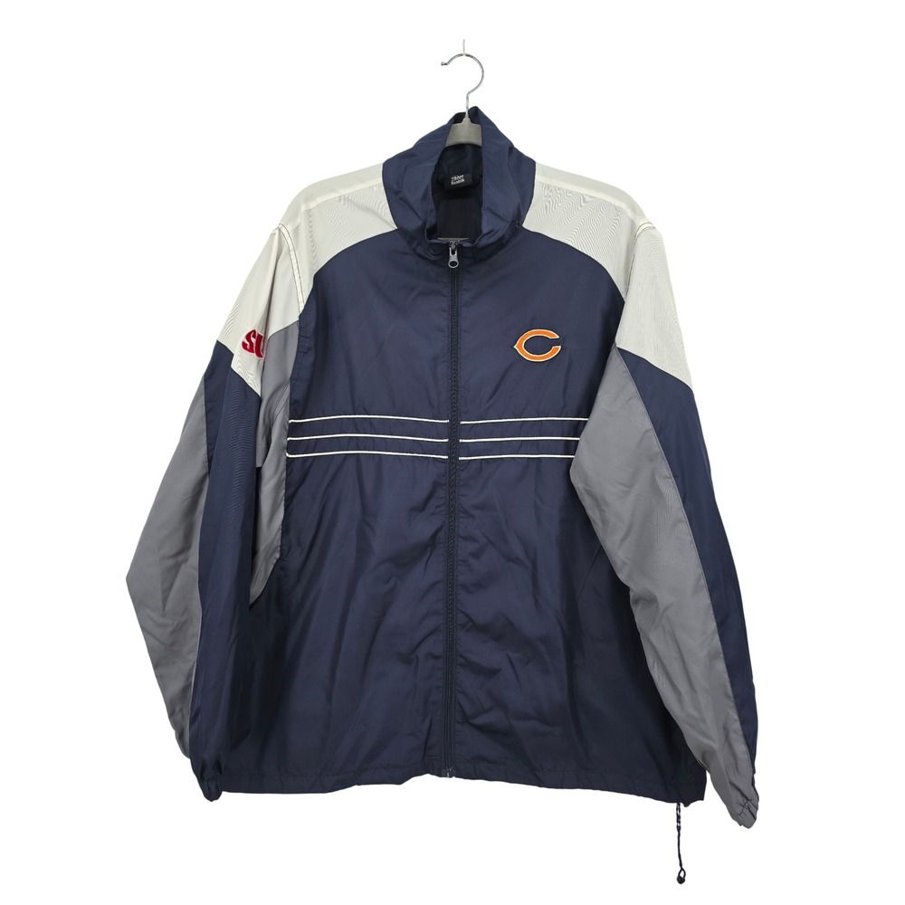 Reebok NFL Chicago Bears Windbreaker Jacket Blue Grey XL Football Full Zip SI